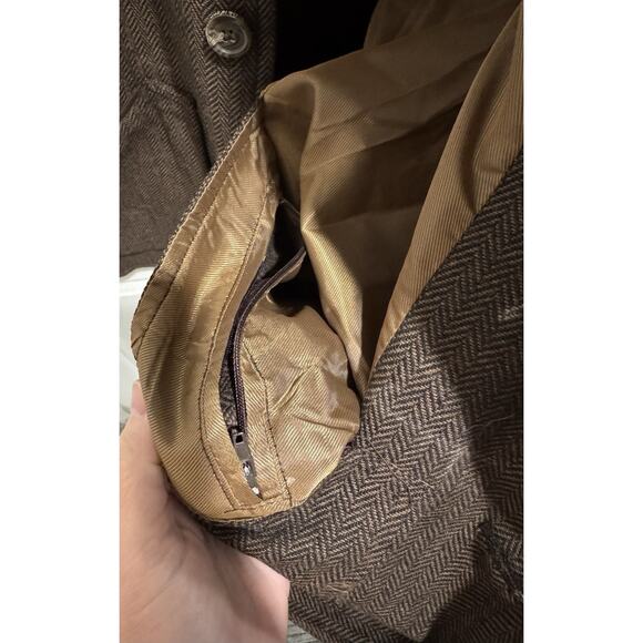 Galazan Brown Herringbone Tweed Wool Vest Leather Shoulder Patches Mens Size 54 - Picture 7 of 9
